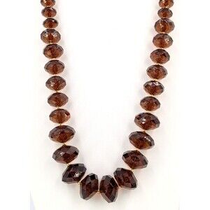 Joan Rivers Faceted Faux Amber Brown Beaded Necklace 34in Signed Goldtone Long